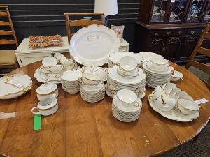 Large white and gold china dinnerware set