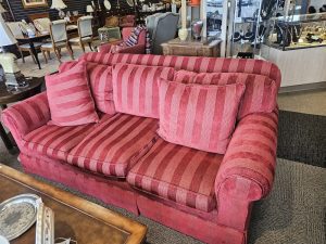 Striped sofa in the showroom